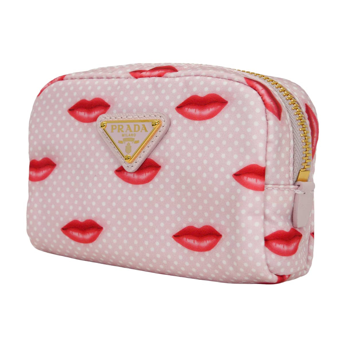 2025AW PRADA Pouch Re_Nylon Micro Lip Motif Dot Pink/Red Recycle Polyamide Gold HW IND339[EXCELLENT][Authentic]