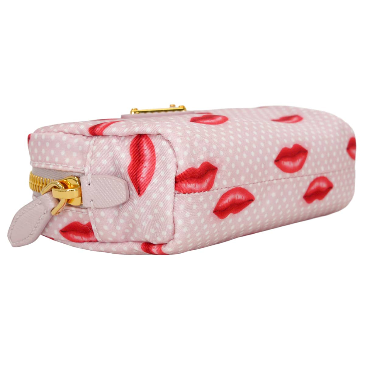 2025AW PRADA Pouch Re_Nylon Micro Lip Motif Dot Pink/Red Recycle Polyamide Gold HW IND339[EXCELLENT][Authentic]