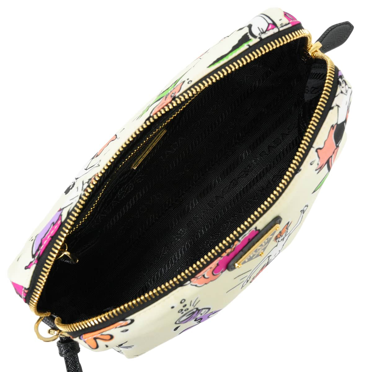 2018SS PRADA Pouch Re_Nylon with strap Iconic Medium Blanc (White)/Multicolor Recycle Polyamide Gold HW 1NS693[EXCELLENT][Authentic]