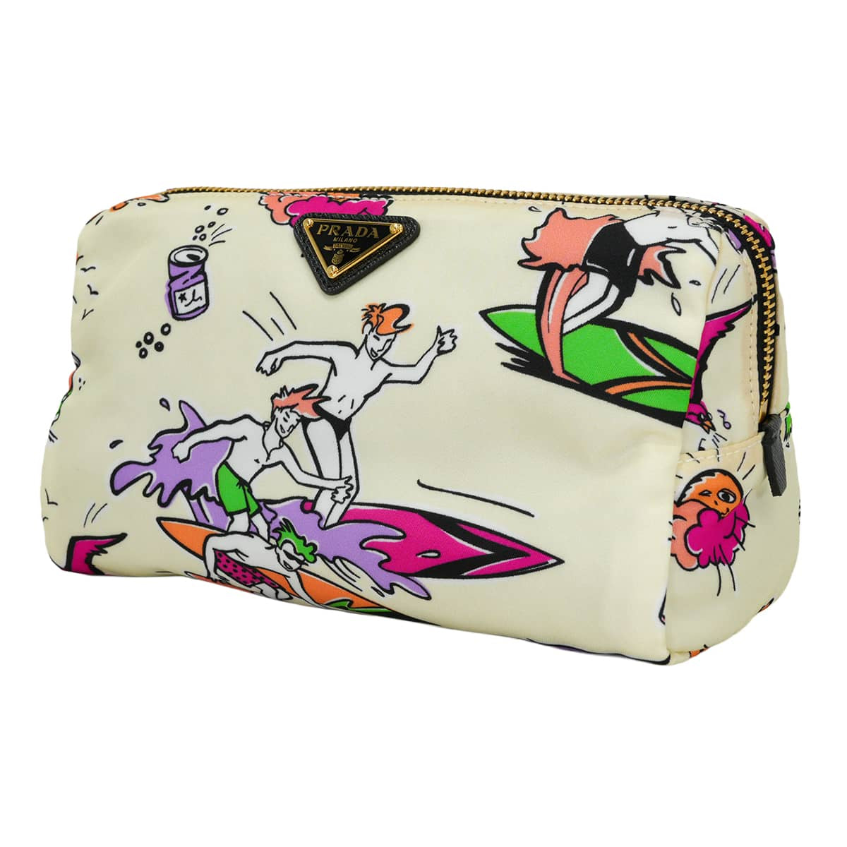 2018SS PRADA Pouch Re_Nylon with strap Iconic Medium Blanc (White)/Multicolor Recycle Polyamide Gold HW 1NS693[EXCELLENT][Authentic]