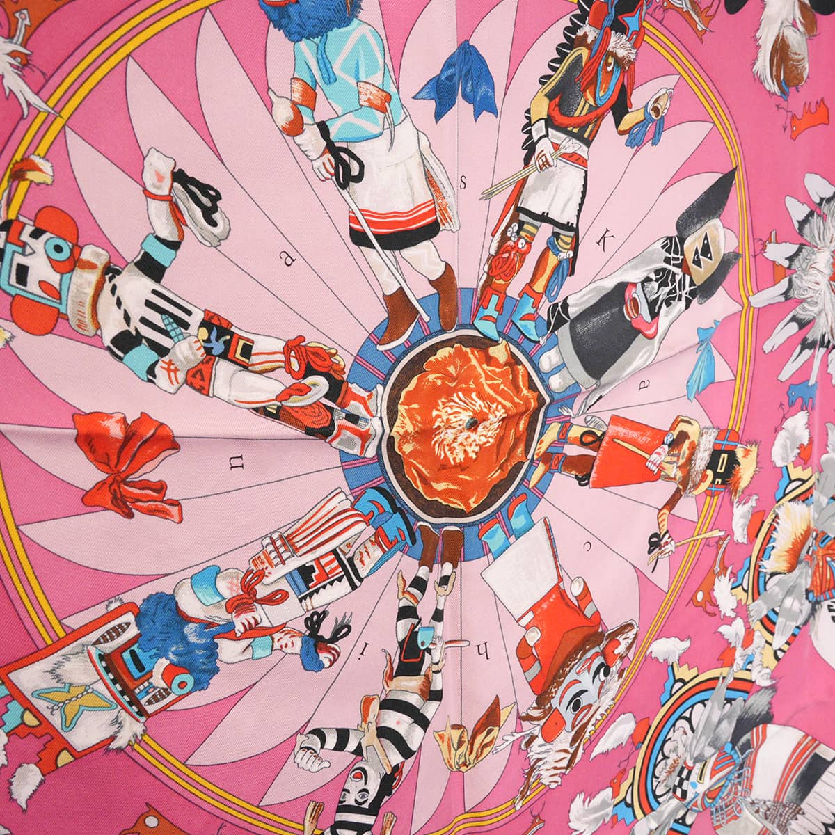 2019AW HERMES scarf Carre 90 Wash Kachina Rose/Blue/Coral Silk100%[EXCELLENT][Authentic]