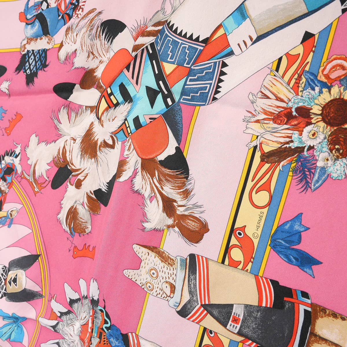 2019AW HERMES scarf Carre 90 Wash Kachina Rose/Blue/Coral Silk100%[EXCELLENT][Authentic]