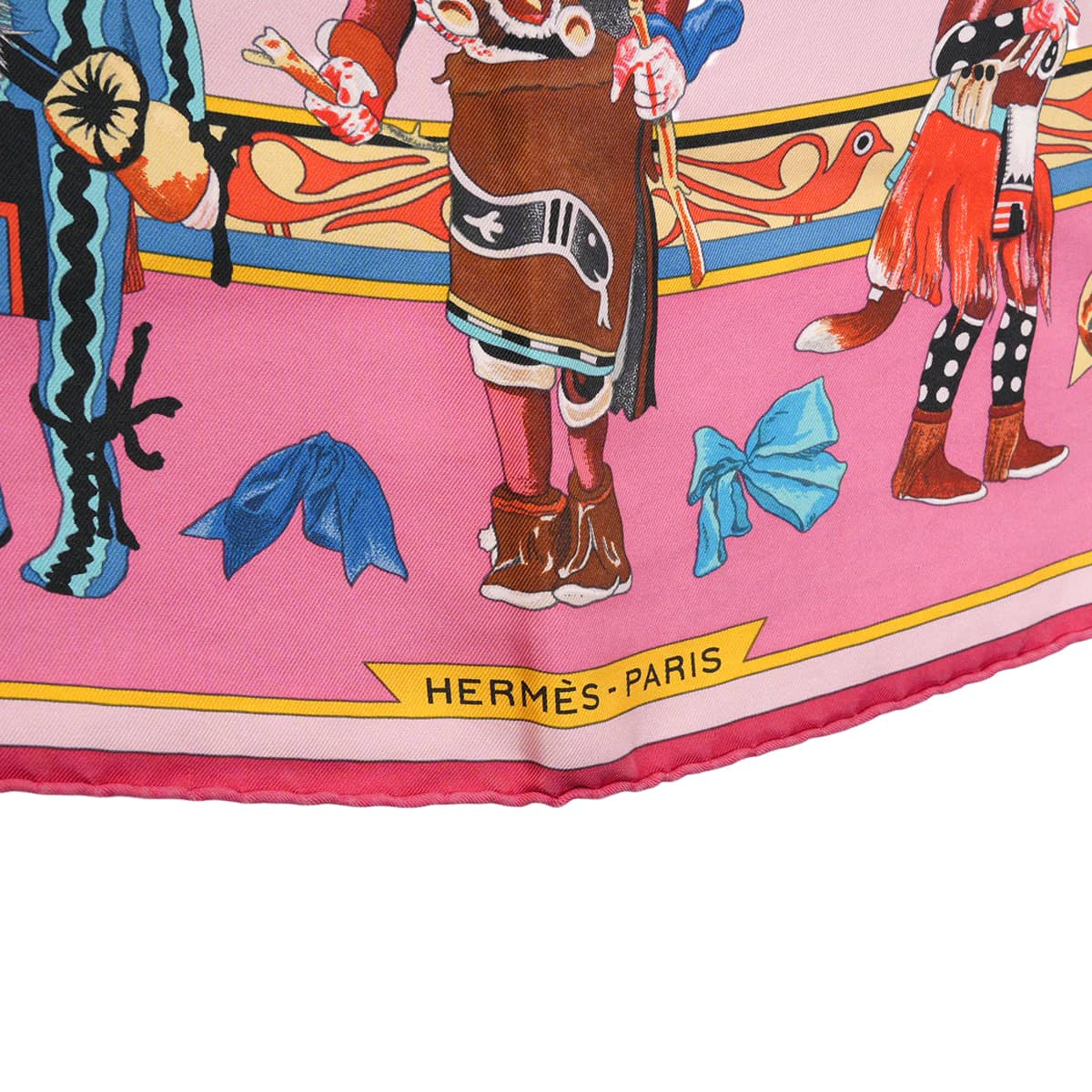 2019AW HERMES scarf Carre 90 Wash Kachina Rose/Blue/Coral Silk100%[EXCELLENT][Authentic]