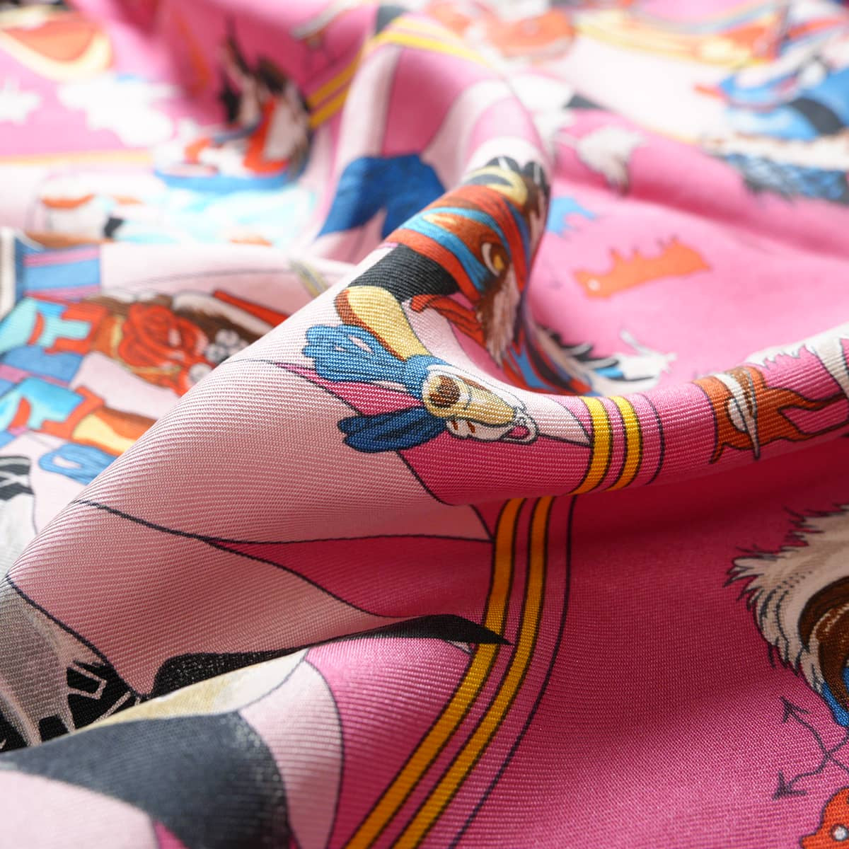 2019AW HERMES scarf Carre 90 Wash Kachina Rose/Blue/Coral Silk100%[EXCELLENT][Authentic]