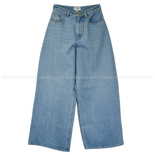 2026 Metiers d'art Collection CHANEL Denim Pants COCO Mark Wide Jeans Blue Denim #34 P82823[BRAND NEW][Authentic]