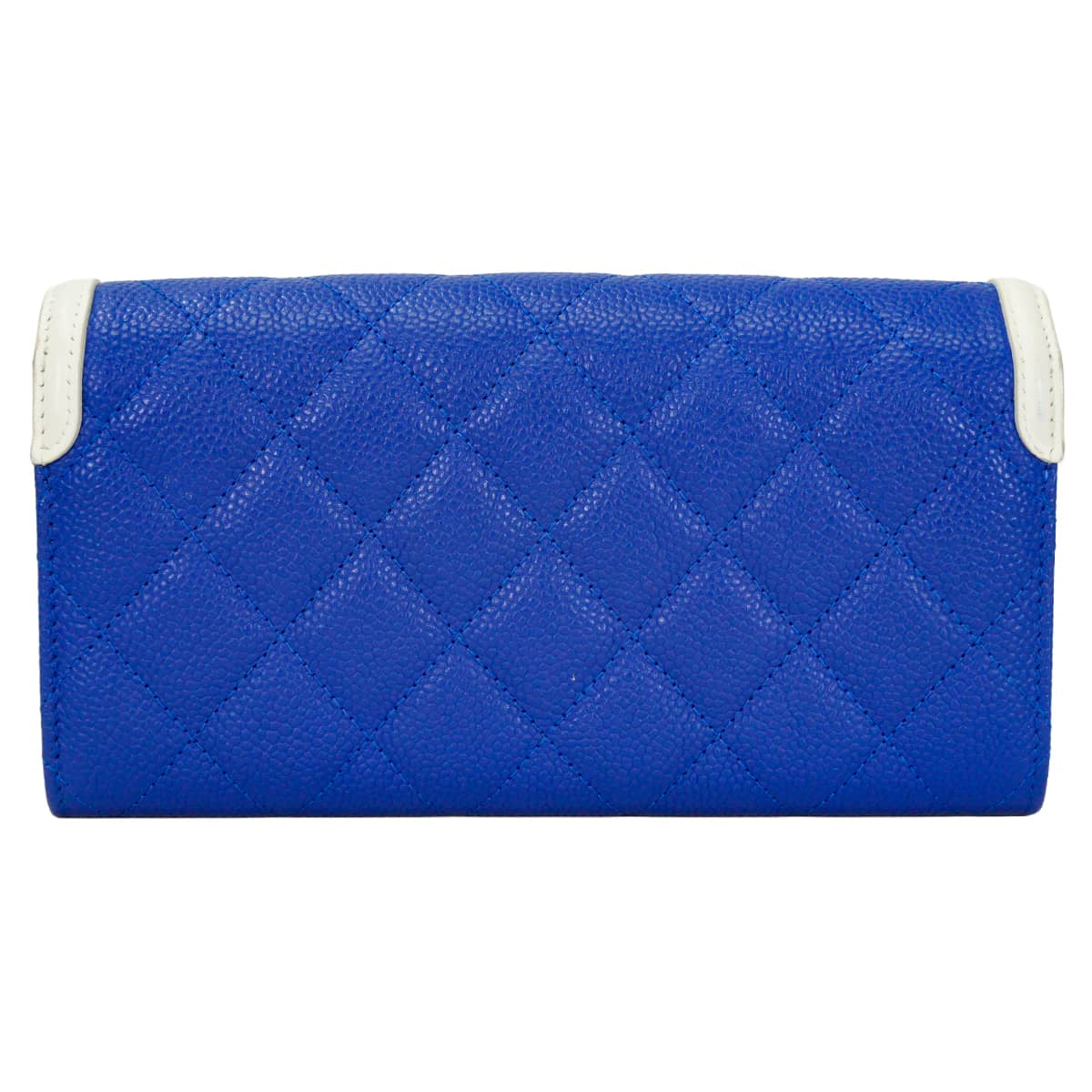 [Pre-loved] CHANEL long wallet Filigree Matelasse Big COCO Mark Flap Blue/Blanc (White)/Red Graind Calf(Caviarskin) Calf Gold HW A84448[LIKE NEW][Authentic]
