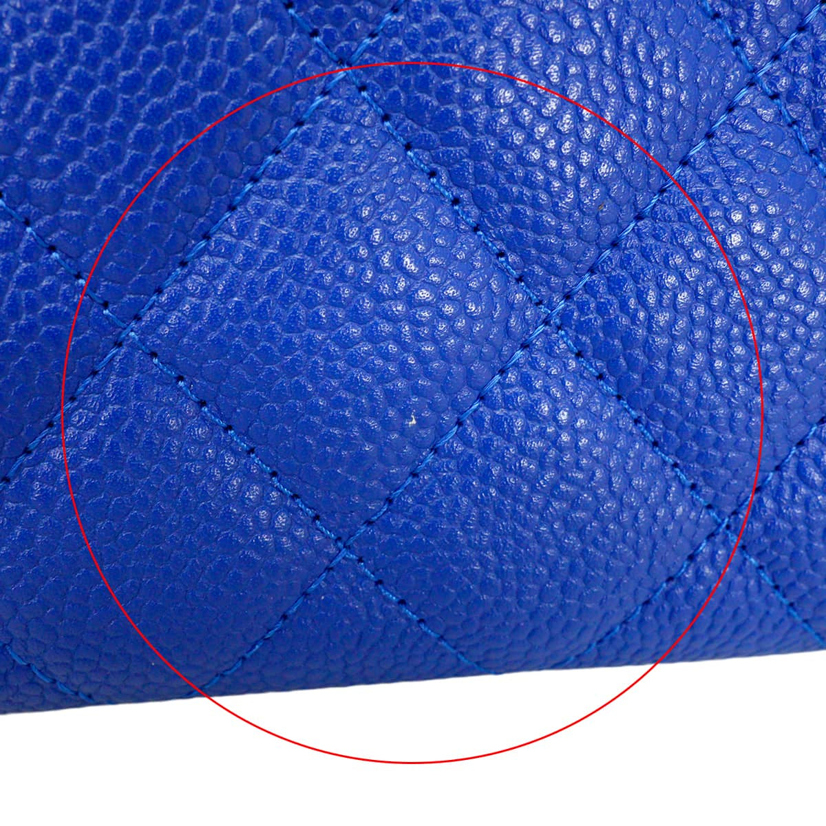 [Pre-loved] CHANEL long wallet Filigree Matelasse Big COCO Mark Flap Blue/Blanc (White)/Red Graind Calf(Caviarskin) Calf Gold HW A84448[LIKE NEW][Authentic]
