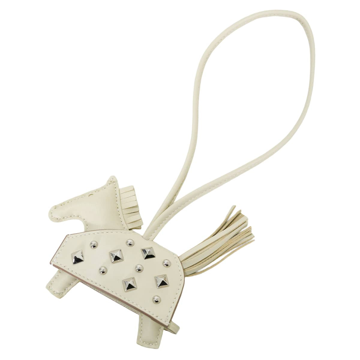 HERMES bag charm Rodeo Robeo Rock PM Studs Craie Agneau Milo Silver HW Stamp G[BRAND NEW][Authentic]