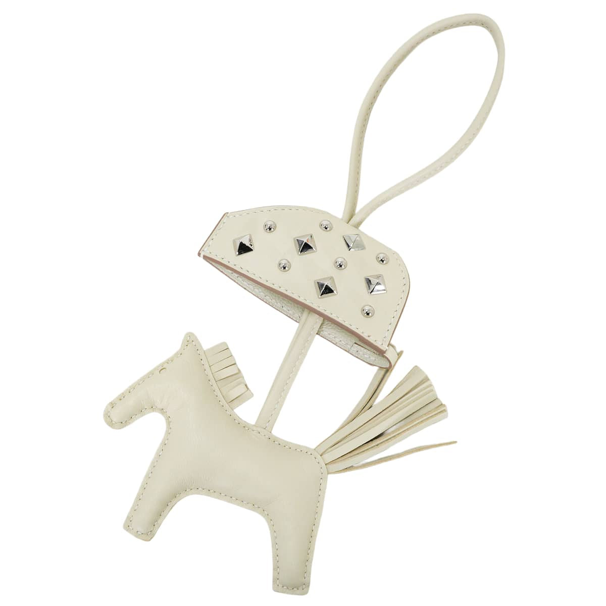 HERMES bag charm Rodeo Robeo Rock PM Studs Craie Agneau Milo Silver HW Stamp G[BRAND NEW][Authentic]