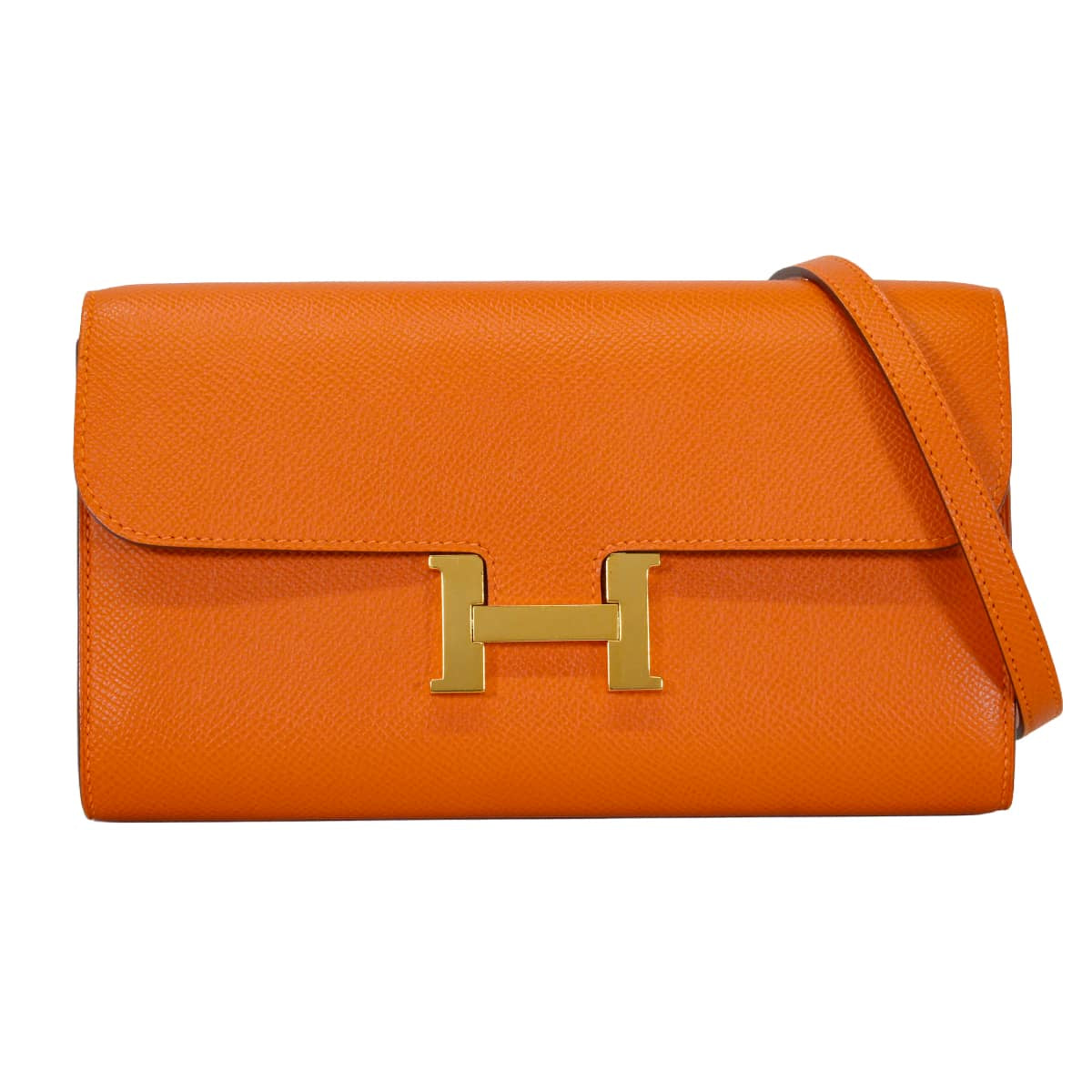 [Pre-loved] HERMES long wallet Constance Long wallet To Go Orange Veau Epsom Gold HW Stamp B[LIKE NEW][Authentic]