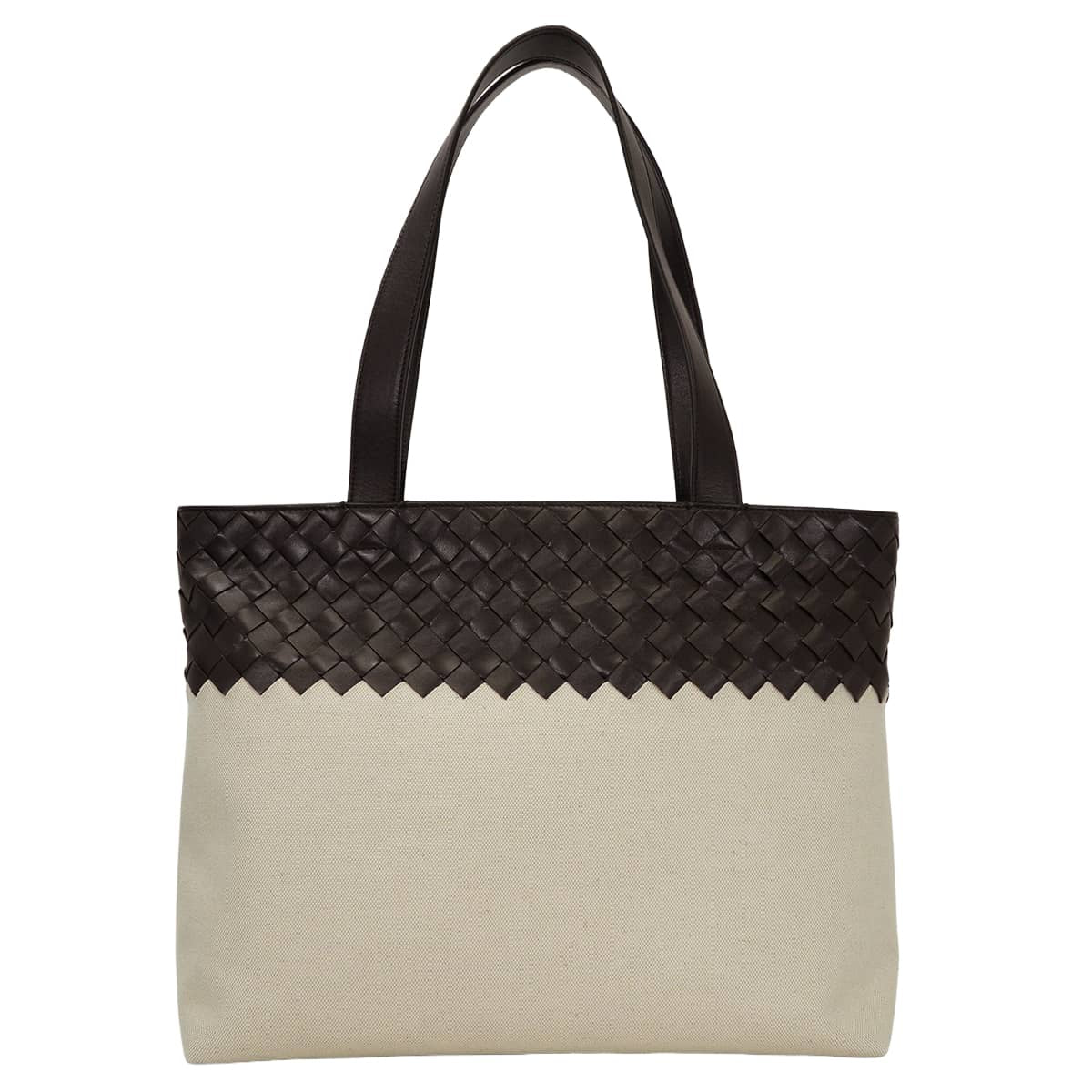 BOTTEGAVENETA tote bag Small Intrecciato Zipper NaturelFondente Cotton Calf Silver HW 874790V3BOC9814[BRAND NEW][Authentic]