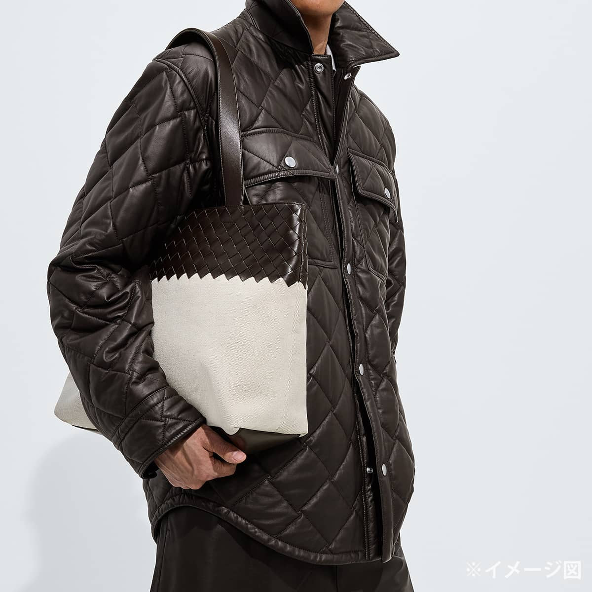 BOTTEGAVENETA tote bag Small Intrecciato Zipper NaturelFondente Cotton Calf Silver HW 874790V3BOC9814[BRAND NEW][Authentic]
