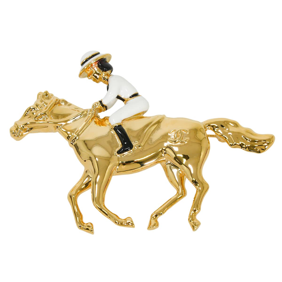 2025 Limited CHANEL broach Horse & Jockey Mademoiselle Horse VIP Customer Novelty Gold/Blanc (White) Metal/Resin Gold HW[BRAND NEW][Authentic]