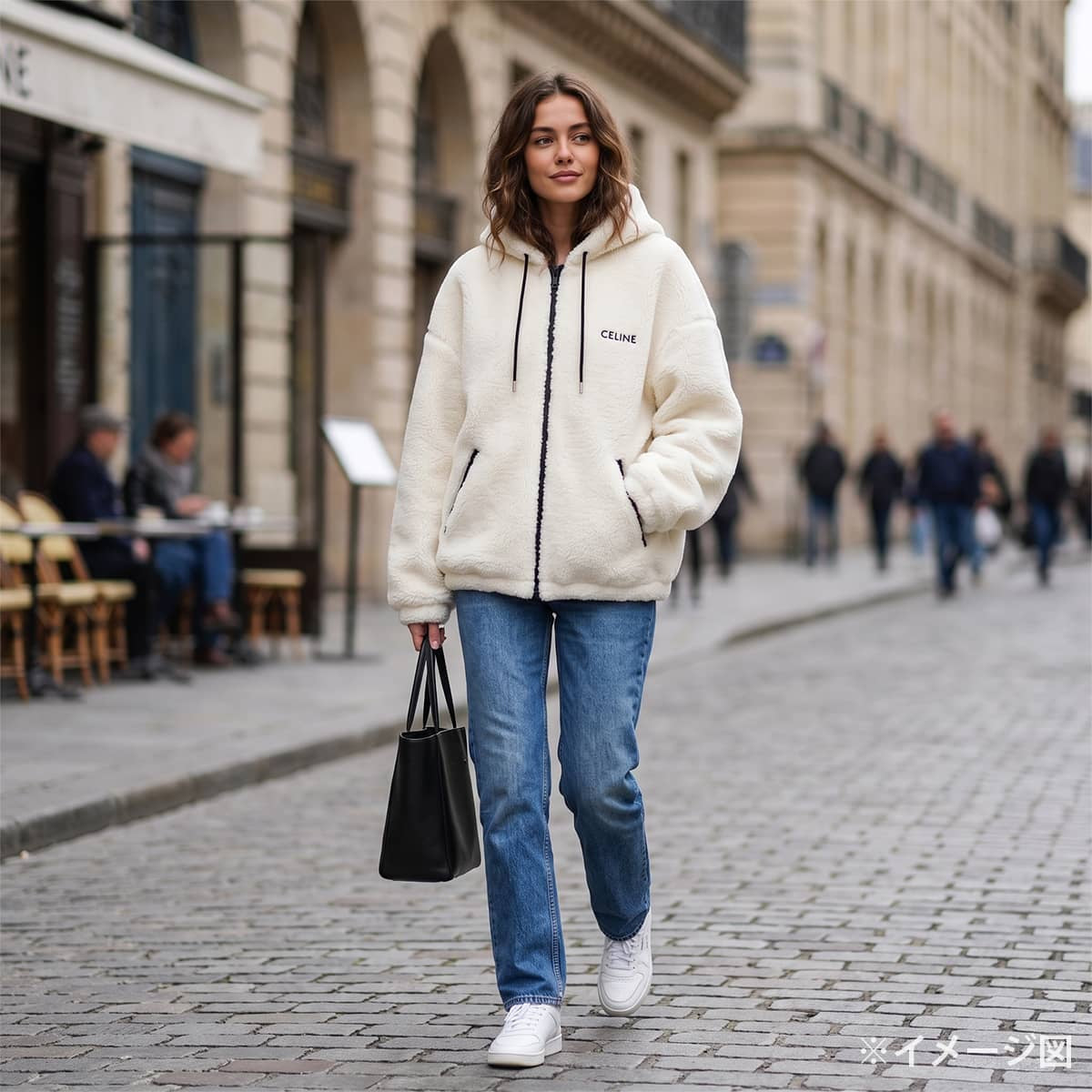 [Pre-loved] CELINE Hooded sweatshirt Logo fleece zip-up Loose hoodie (Eddie era) Blanc (White) Acrylic/Polyester #M Black HW 2Y905699M.01OB[LIKE NEW][Authentic]