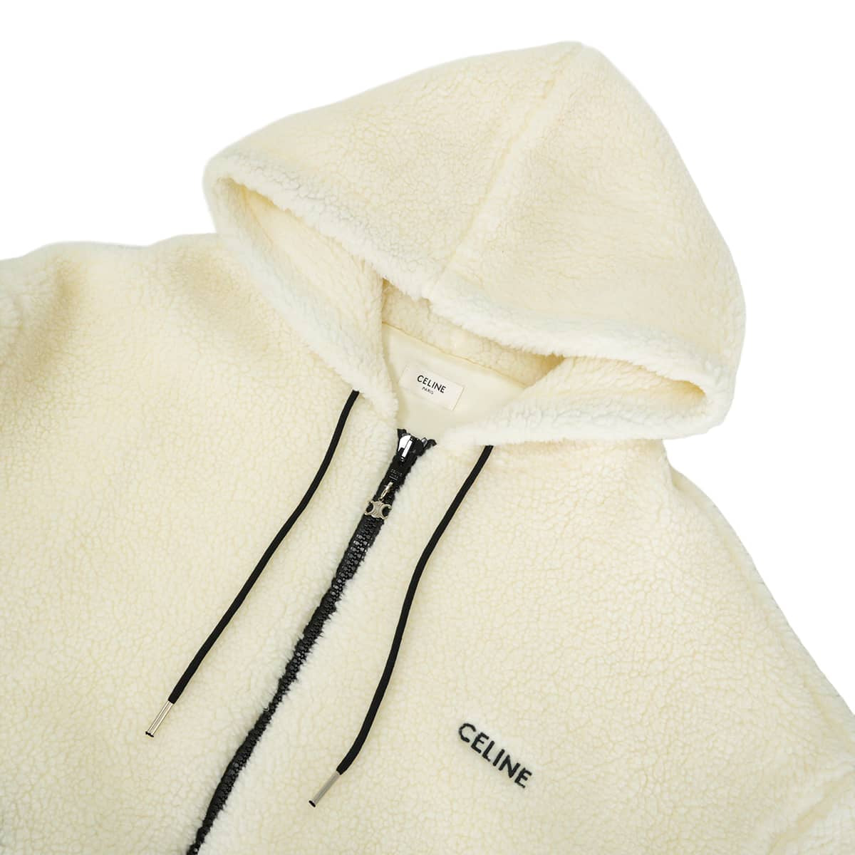[Pre-loved] CELINE Hooded sweatshirt Logo fleece zip-up Loose hoodie (Eddie era) Blanc (White) Acrylic/Polyester #M Black HW 2Y905699M.01OB[LIKE NEW][Authentic]