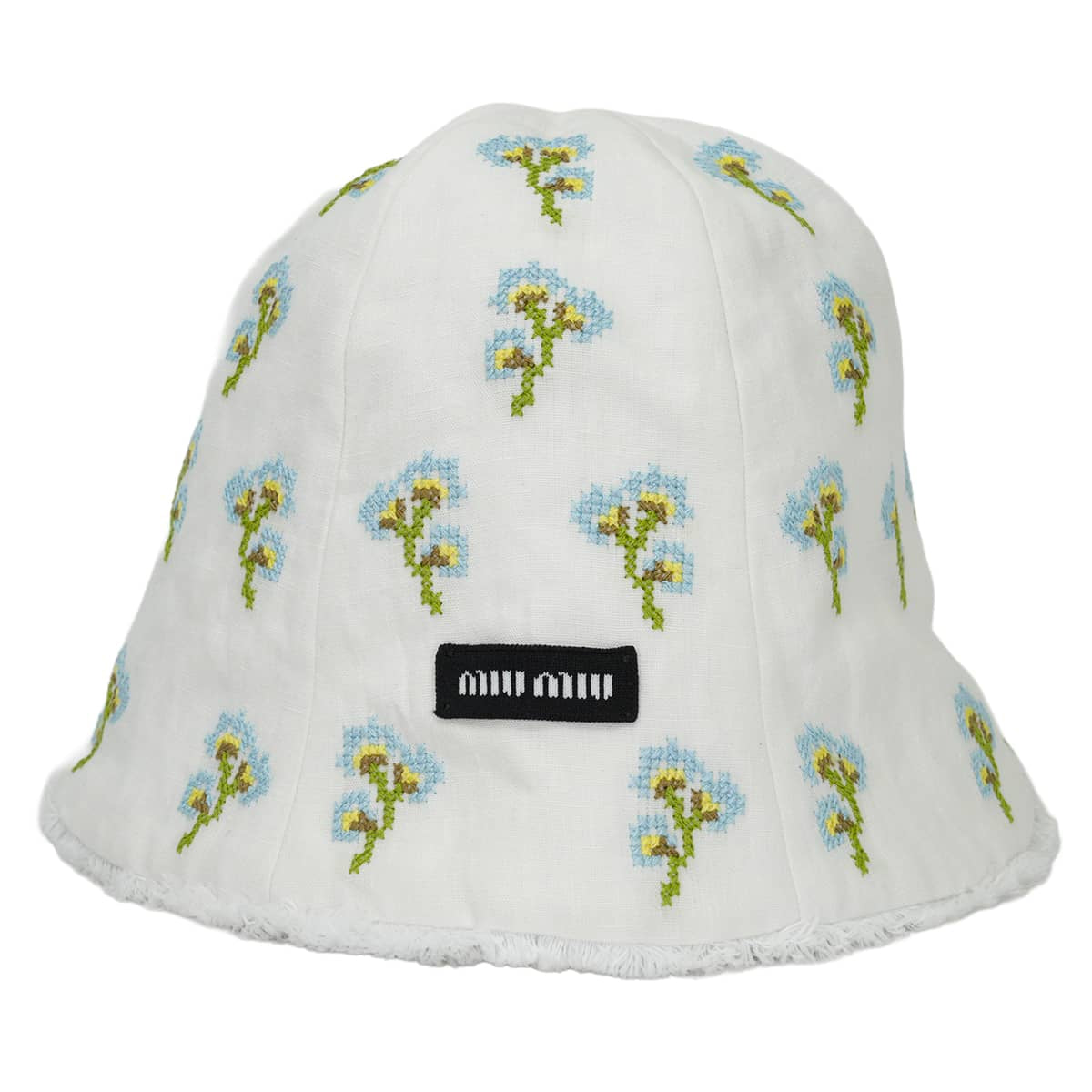 Miu Miu cap Beanie logo flower design embroideryBlanc (White)/Light blue Cotton 5HC502_2IHWF0W3D[EXCELLENT][Authentic]