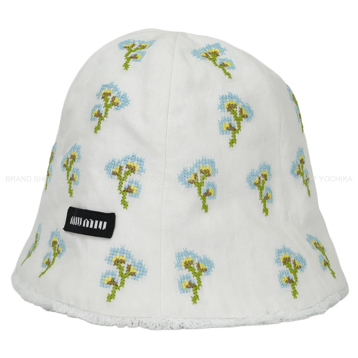 Miu Miu cap Beanie logo flower design embroideryBlanc (White)/Light blue Cotton 5HC502_2IHWF0W3D[EXCELLENT][Authentic]