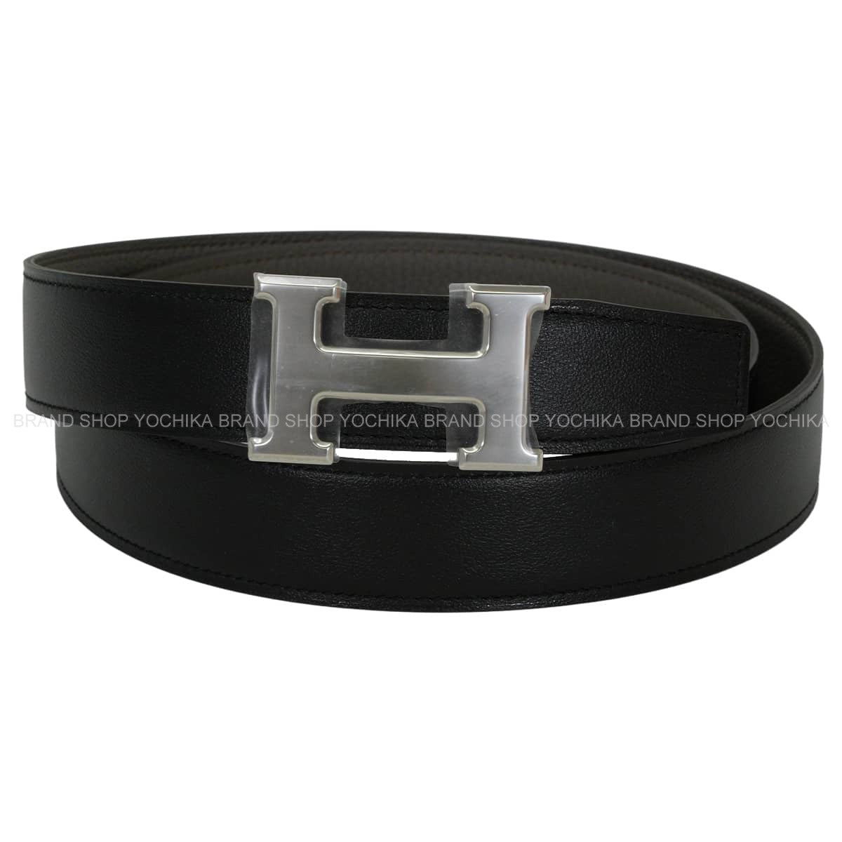HERMES belt H Constance 32 Reversible Noir (Black)/Etain Box Calf/Veau Togo Silver HW Stamp G[BRAND NEW][Authentic]