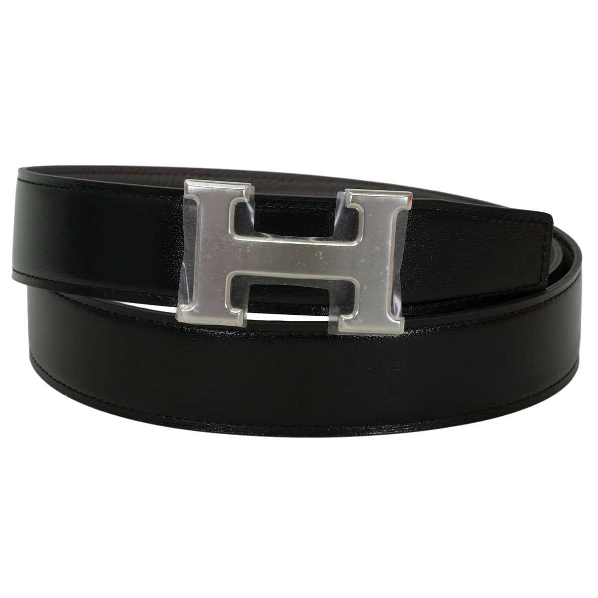 HERMES belt H Constance 32 Reversible #90 Noir (Black)/Etain Box Calf/Veau Togo Silver HW Stamp G[BRAND NEW][Authentic]