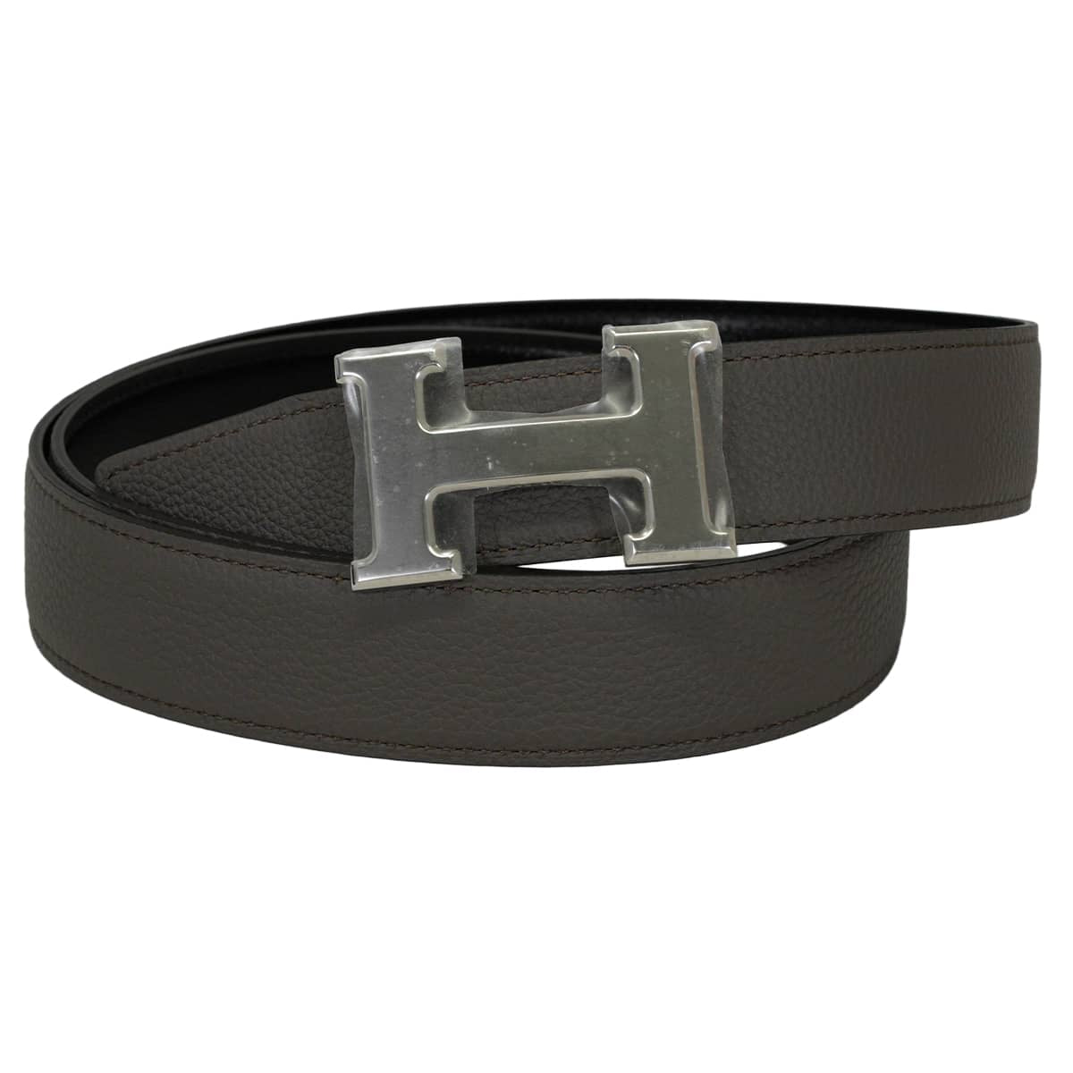 HERMES belt H Constance 32 Reversible #90 Noir (Black)/Etain Box Calf/Veau Togo Silver HW Stamp G[BRAND NEW][Authentic]