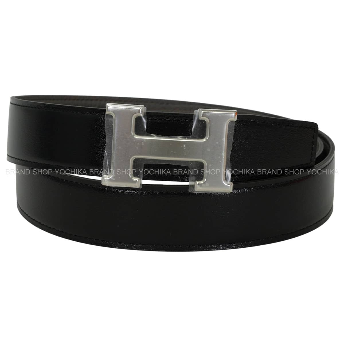 HERMES belt H Constance 32 Reversible #90 Noir (Black)/Etain Box Calf/Veau Togo Silver HW Stamp G[BRAND NEW][Authentic]