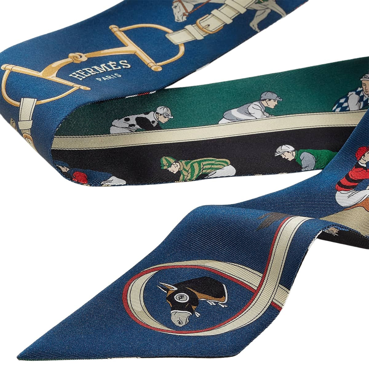 2026AW HERMES scarf Twilly Turf Les Courses Marine/Beige/Vert Loden Silk100% H061144S 05[BRAND NEW][Authentic]