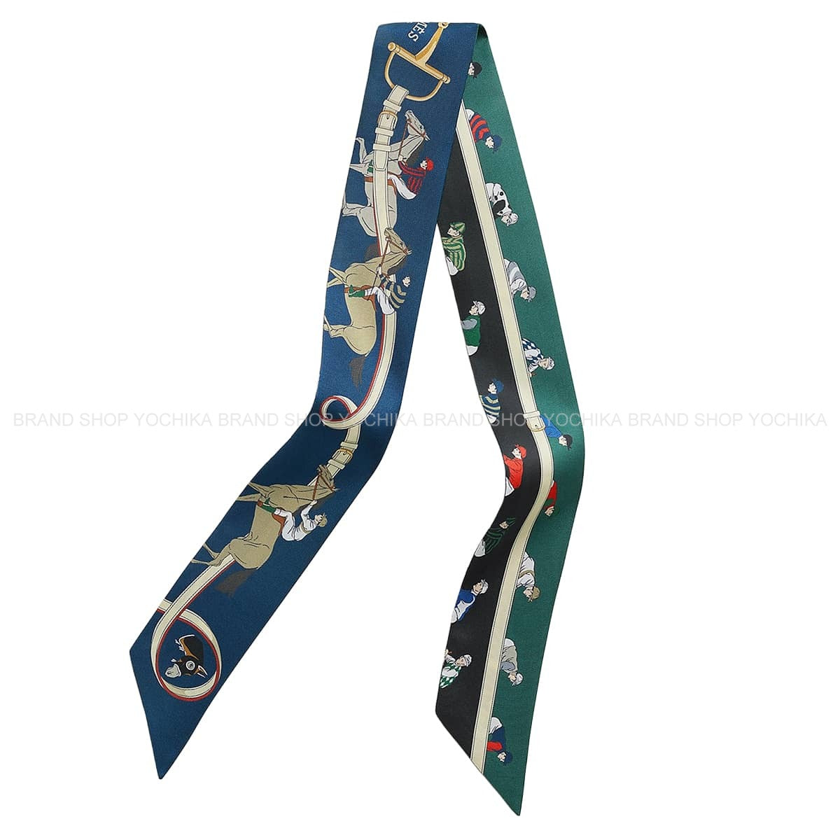 2026AW HERMES scarf Twilly Turf Les Courses Marine/Beige/Vert Loden Silk100% H061144S 05[BRAND NEW][Authentic]