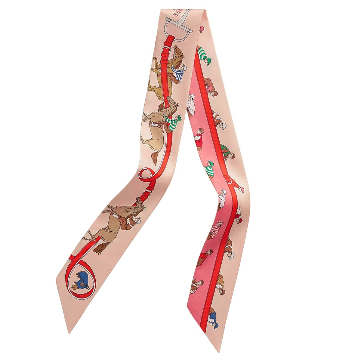 HERMES scarf Twilly Turf Les CoursesRose Pale / Rouge / Blue Silk100% H061144S 09[BRAND NEW][Authentic]