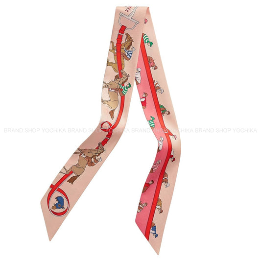 HERMES scarf Twilly Turf Les CoursesRose Pale / Rouge / Blue Silk100% H061144S 09[BRAND NEW][Authentic]