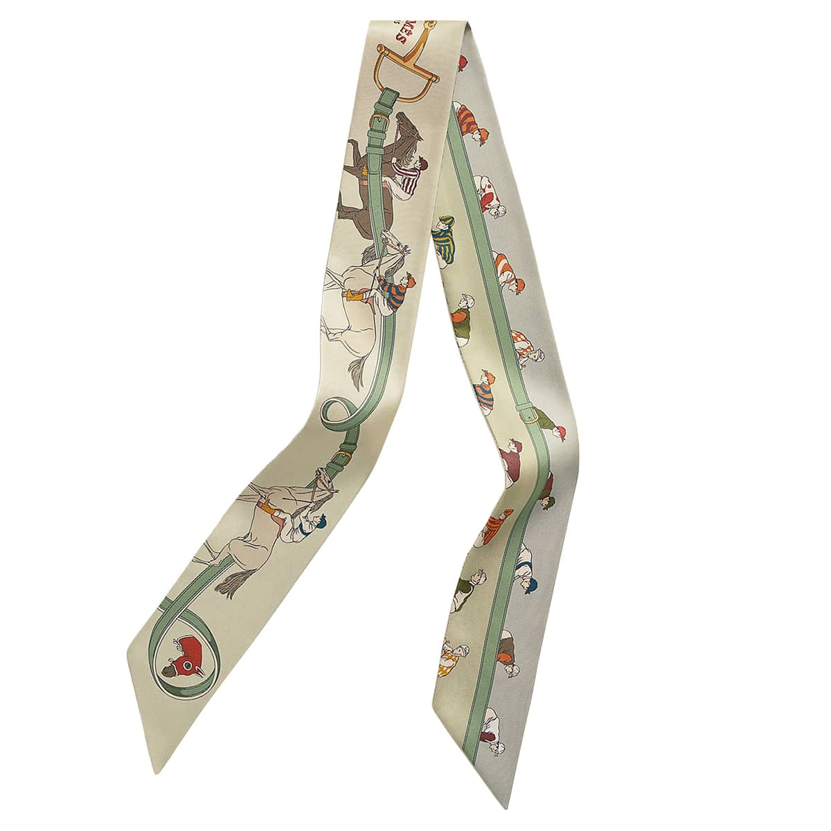 2026AW HERMES scarf Twilly Turf Les CoursesBeige Claire / Vert Amande / Brown Silk100% H061144S 03[BRAND NEW][Authentic]