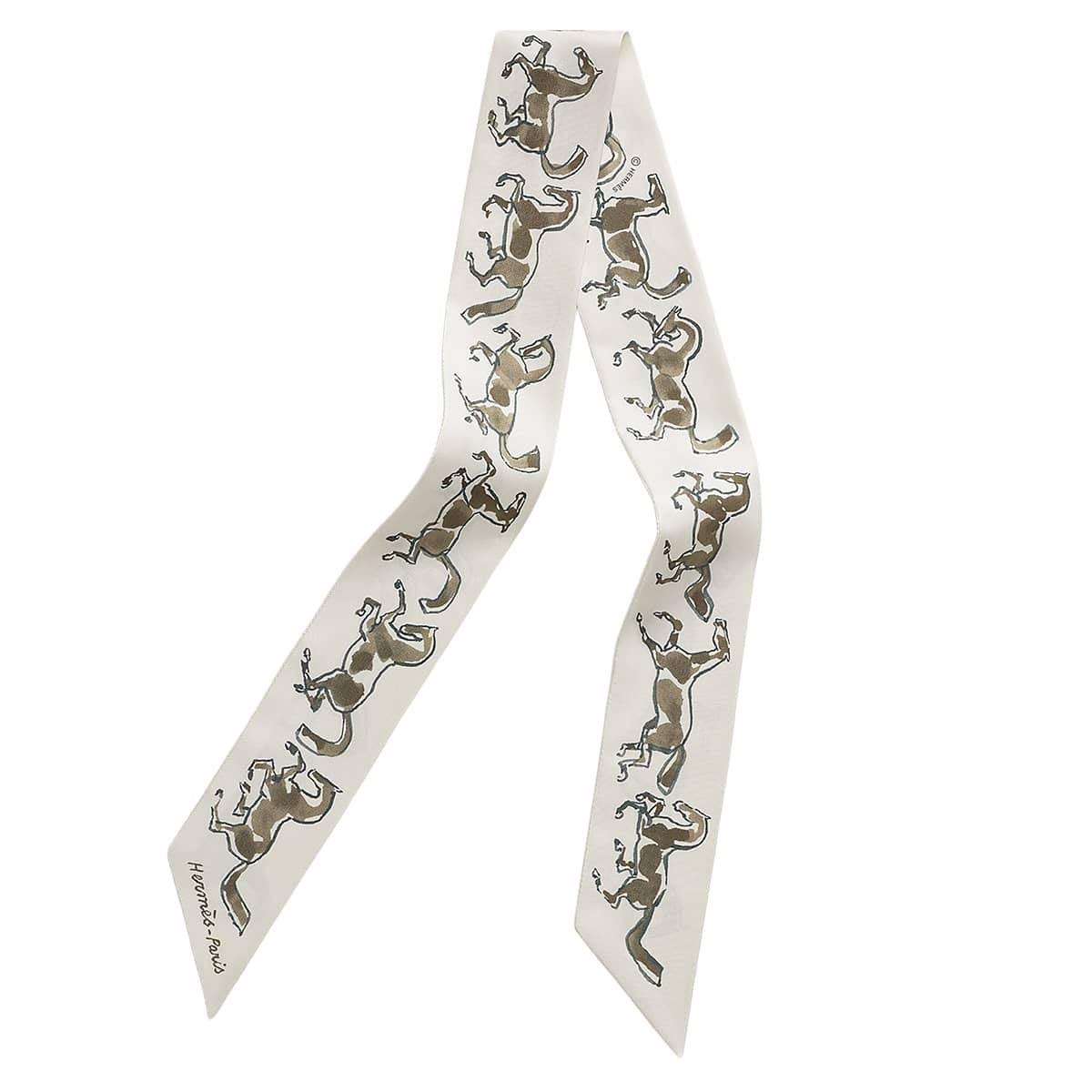 HERMES scarf Twilly Horse of Freedom Blanc (White)/Vert de Gris/bronze Silk100%[BRAND NEW][Authentic]
