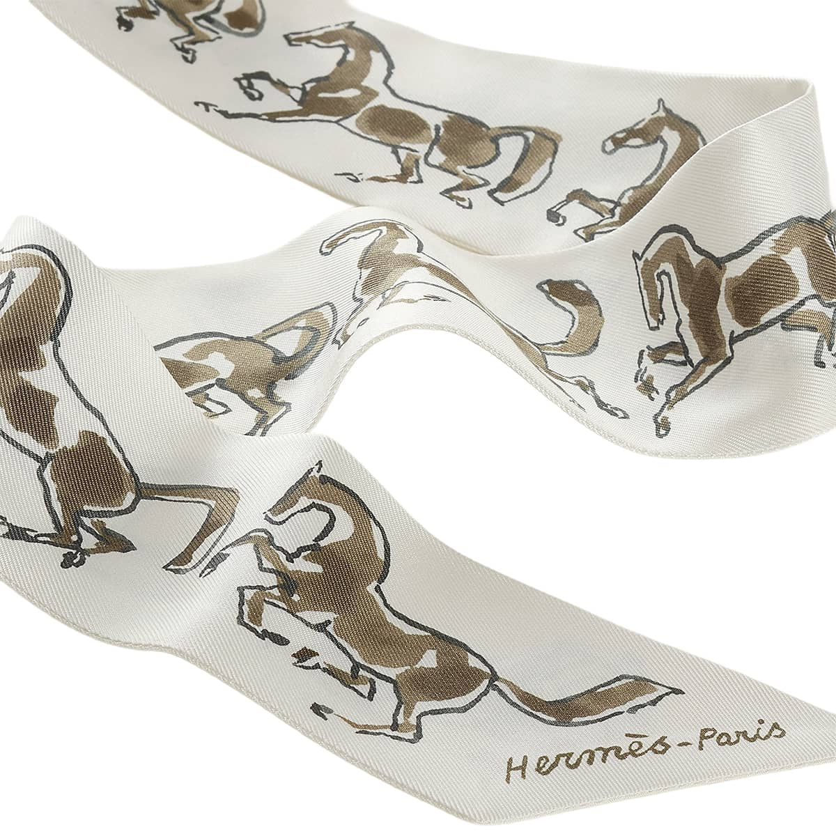 HERMES scarf Twilly Horse of Freedom Blanc (White)/Vert de Gris/bronze Silk100%[BRAND NEW][Authentic]