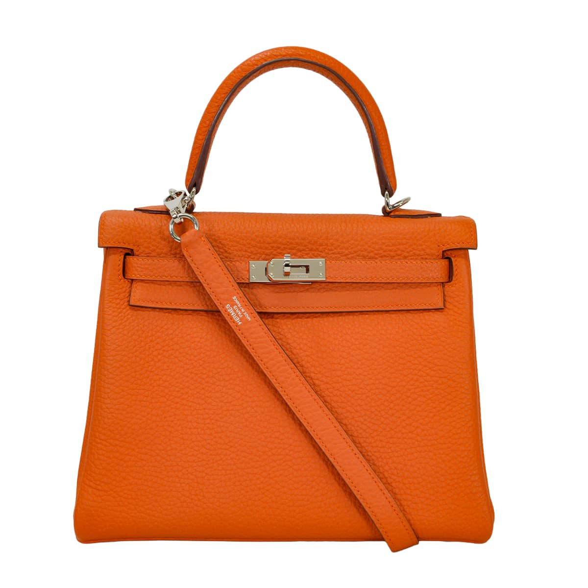 [Pre-loved] HERMES Shoulder bag Kelly25 Retourne Orange Veau Togo Silver HW Stamp □R[LIKE NEW][Authentic]