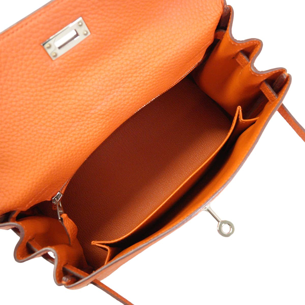[Pre-loved] HERMES Shoulder bag Kelly25 Retourne Orange Veau Togo Silver HW Stamp □R[LIKE NEW][Authentic]