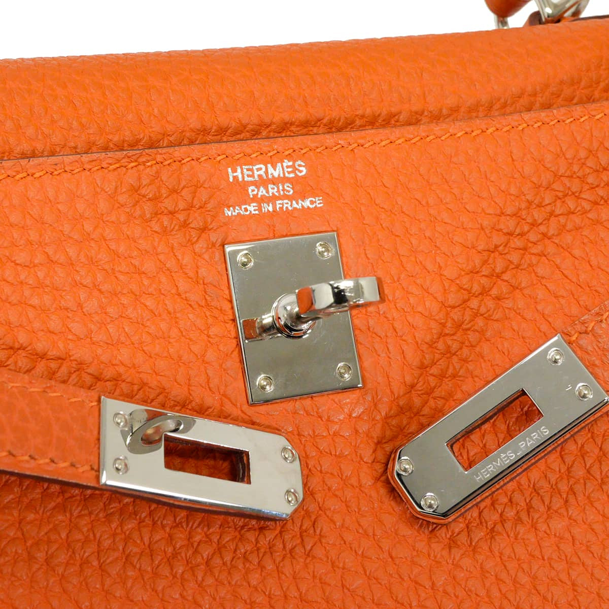 [Pre-loved] HERMES Shoulder bag Kelly25 Retourne Orange Veau Togo Silver HW Stamp □R[LIKE NEW][Authentic]