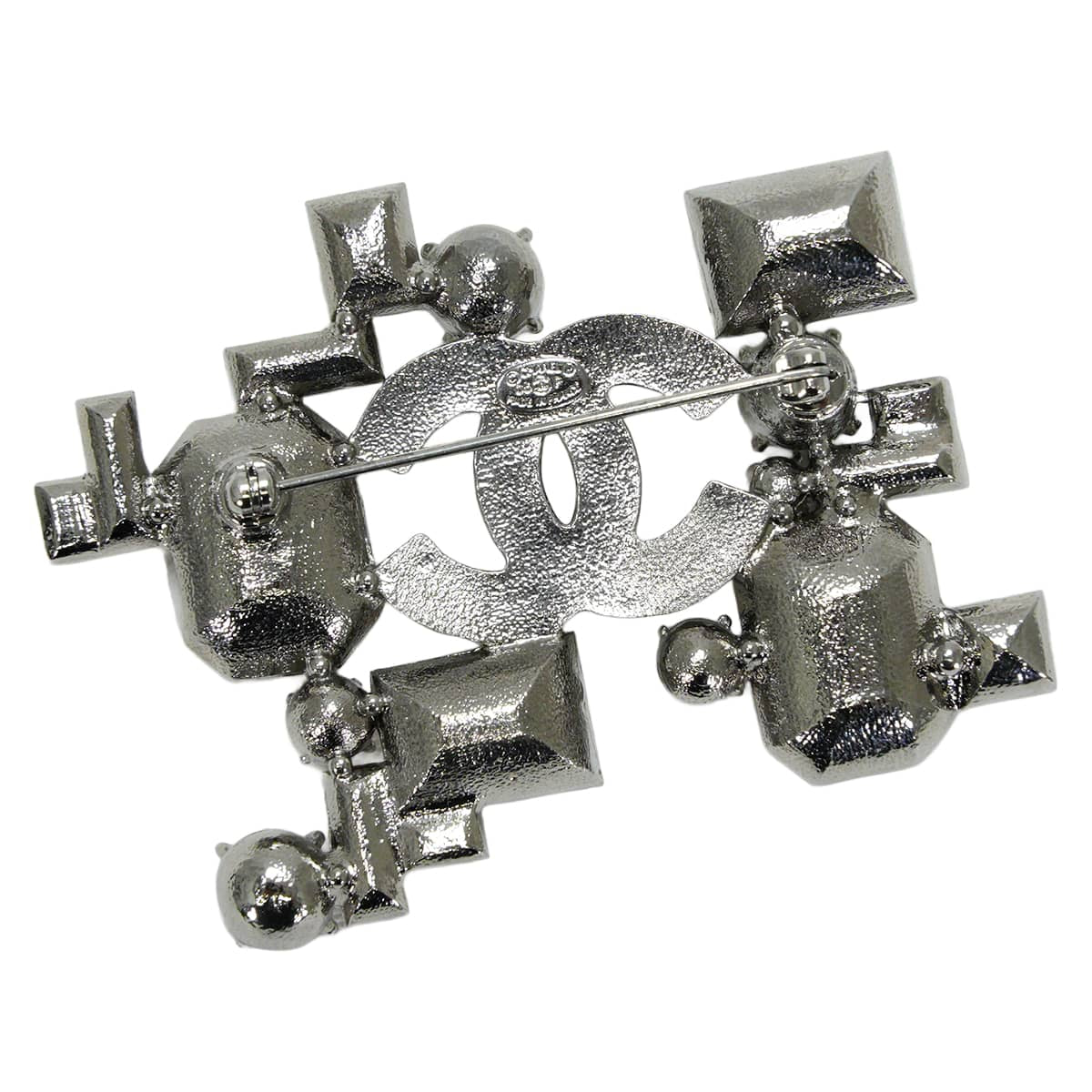 [Pre-loved] 05P 2005SS CHANEL broach Rhinestone COCO Mark Geometric Noir (Black)/Rouge Casaque/Rouge/Clear Metal/Resin Silver HW[LIKE NEW][Authentic]