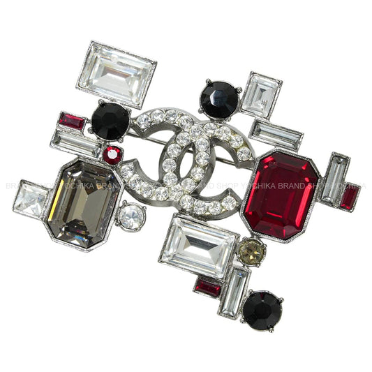 [Pre-loved] 05P 2005SS CHANEL broach Rhinestone COCO Mark Geometric Noir (Black)/Rouge Casaque/Rouge/Clear Metal/Resin Silver HW[LIKE NEW][Authentic]
