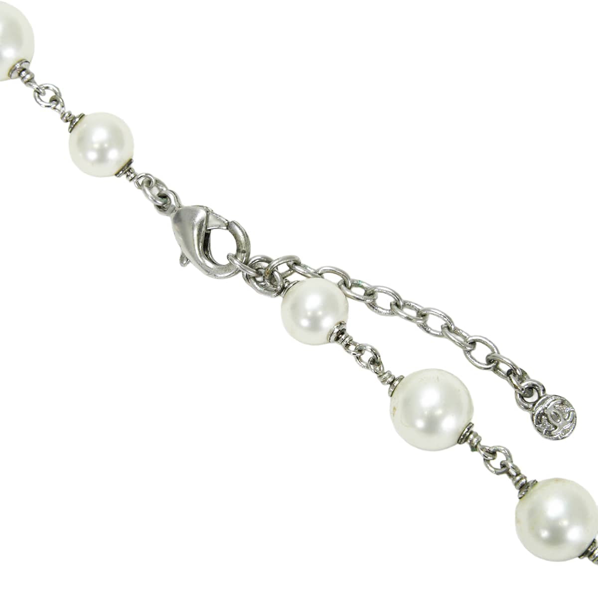 [Pre-loved] 08P 2008 Printemps Collection CHANEL necklace Big ribbon rhinestones COCO Mark pearls Strass Silver/Not Specified Fake Pearl/Rhinestone Silver HW[LIKE NEW][Authentic]