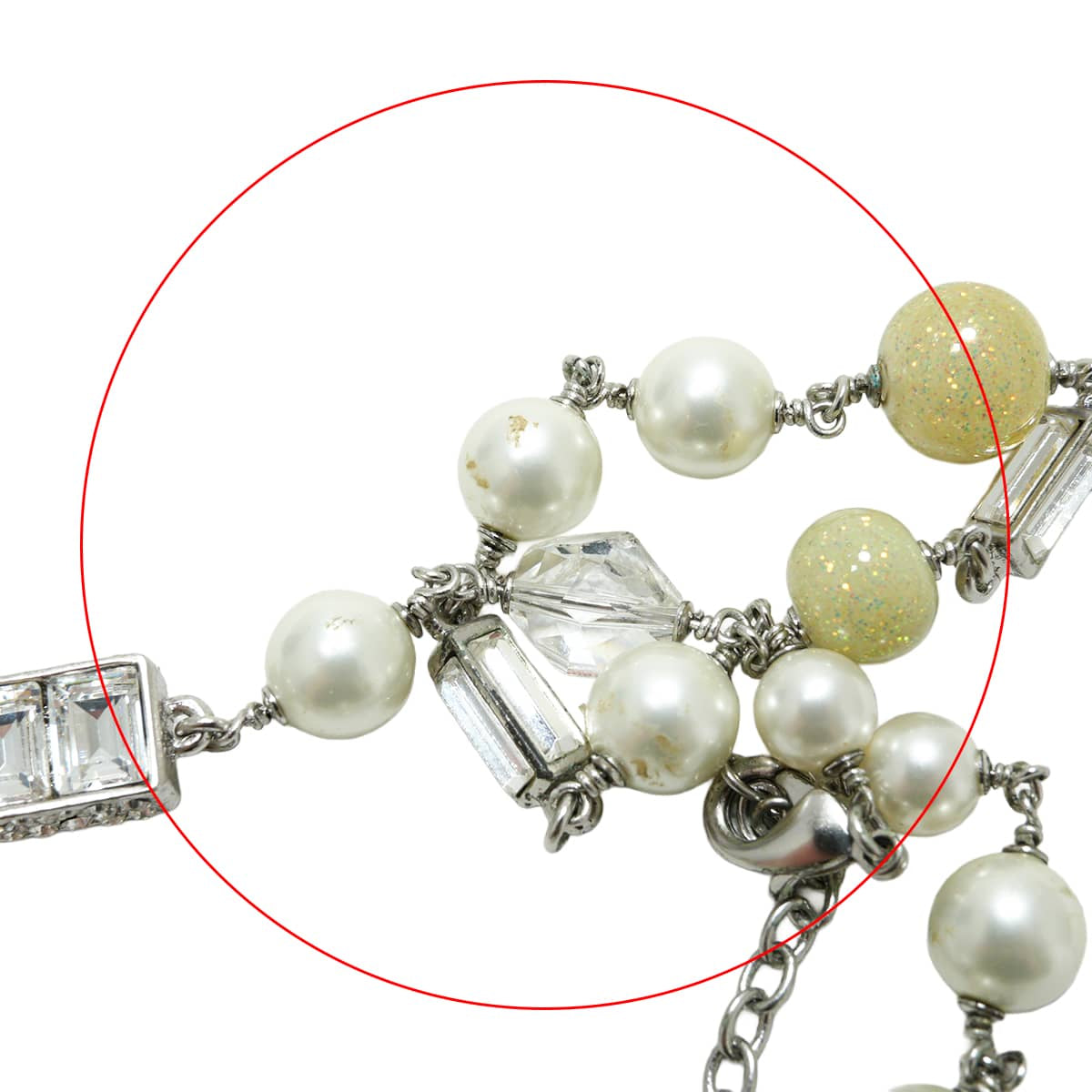 [Pre-loved] 08P 2008 Printemps Collection CHANEL necklace Big ribbon rhinestones COCO Mark pearls Strass Silver/Not Specified Fake Pearl/Rhinestone Silver HW[LIKE NEW][Authentic]