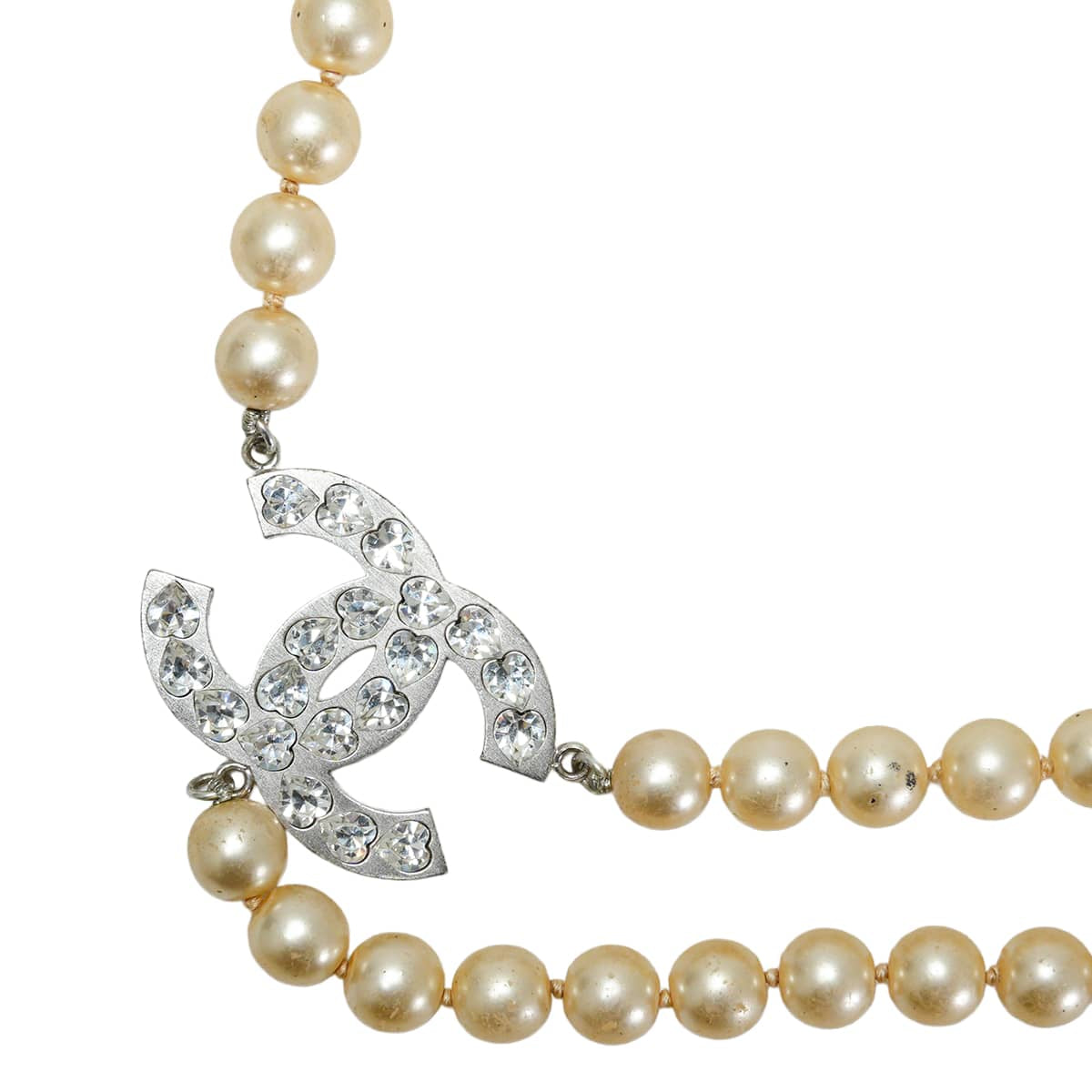 [Pre-loved] CHANEL necklace Belt Heart Rhinestone COCO Markoff white Fake Pearl Silver HW[USED A][Authentic]