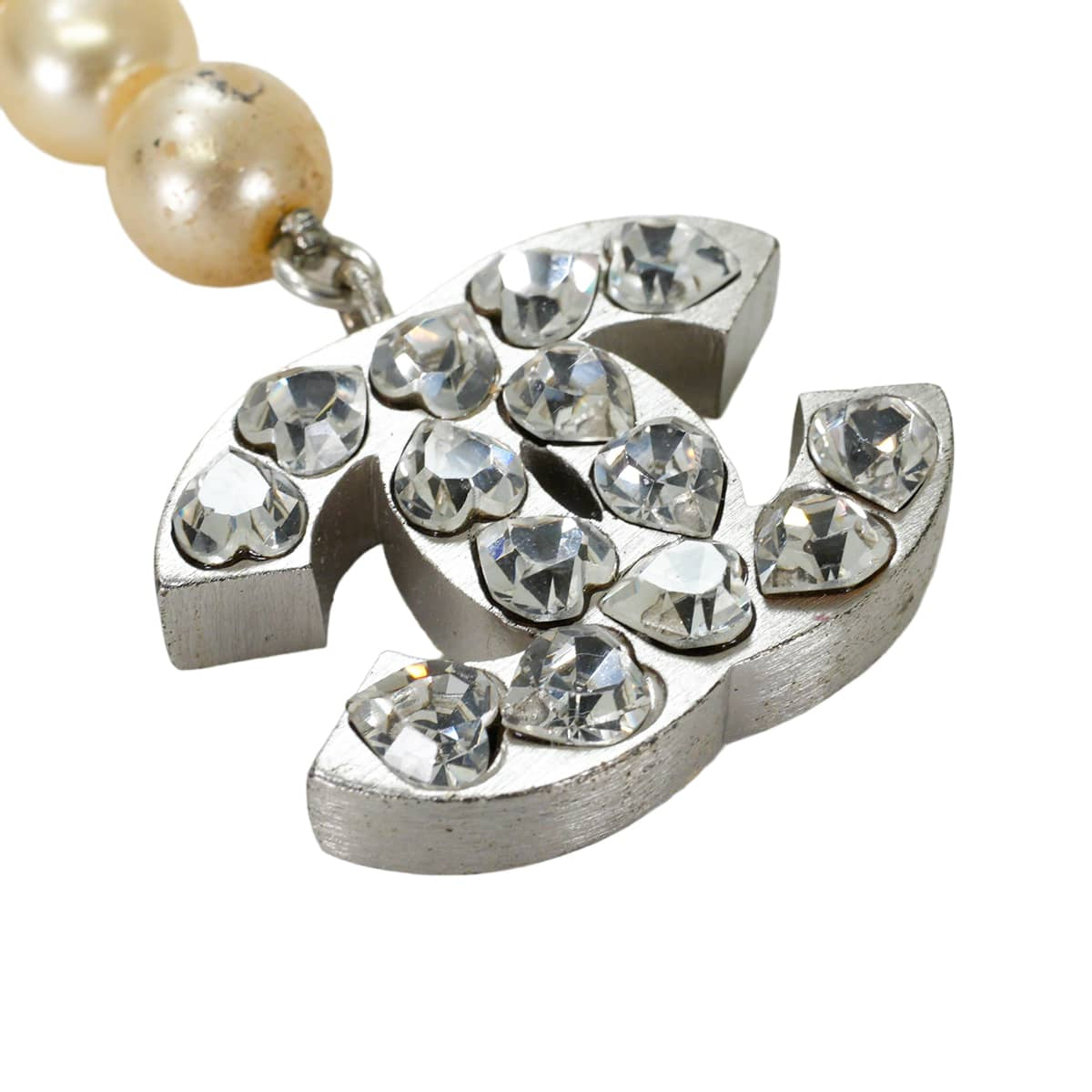 [Pre-loved] CHANEL necklace Belt Heart Rhinestone COCO Markoff white Fake Pearl Silver HW[USED A][Authentic]