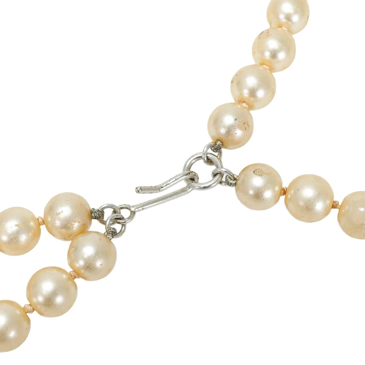 [Pre-loved] CHANEL necklace Belt Heart Rhinestone COCO Markoff white Fake Pearl Silver HW[USED A][Authentic]