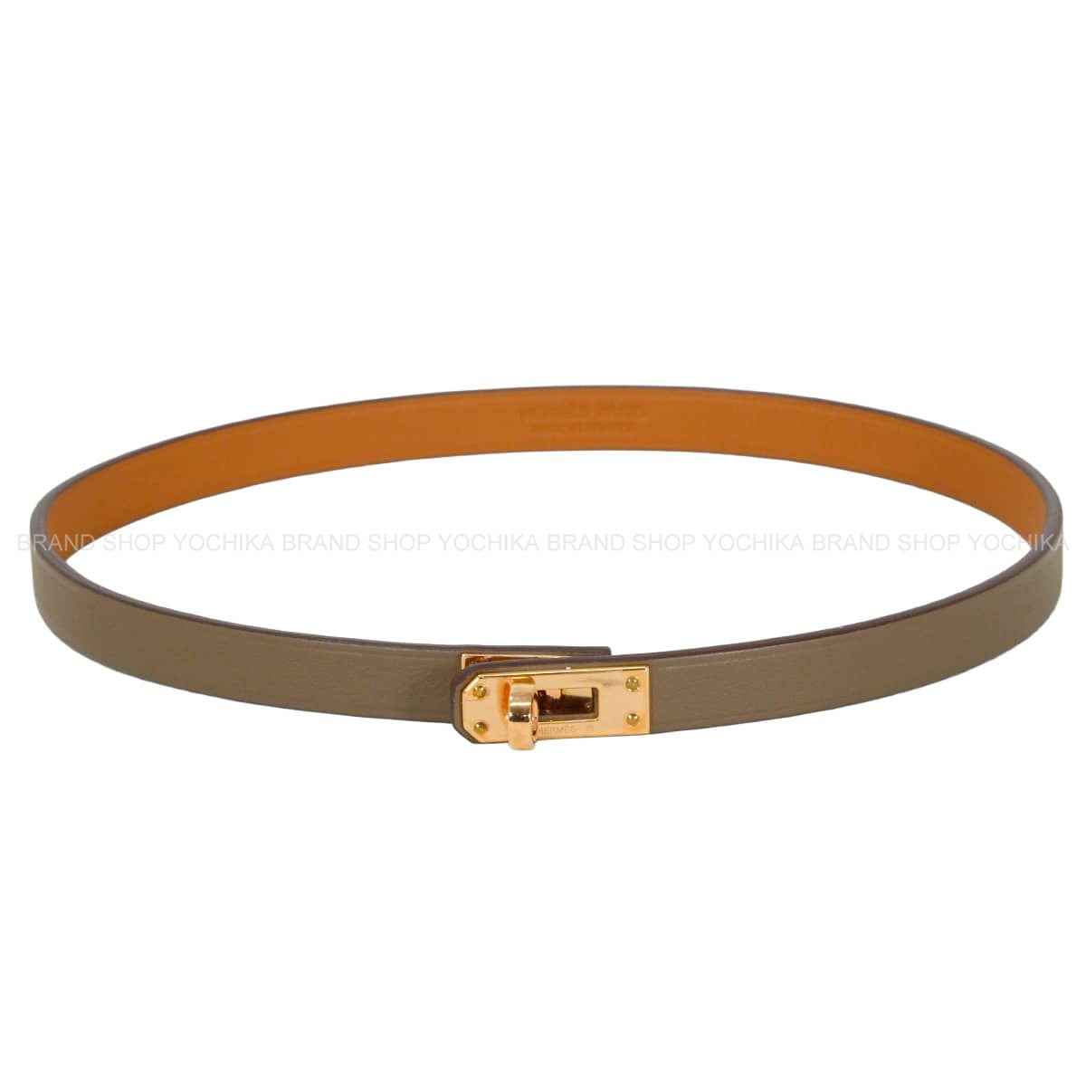 HERMES necklace Choker Mini Kelly Etoupe Veau Swift Rose Gold HW Stamp W[EXCELLENT][Authentic]