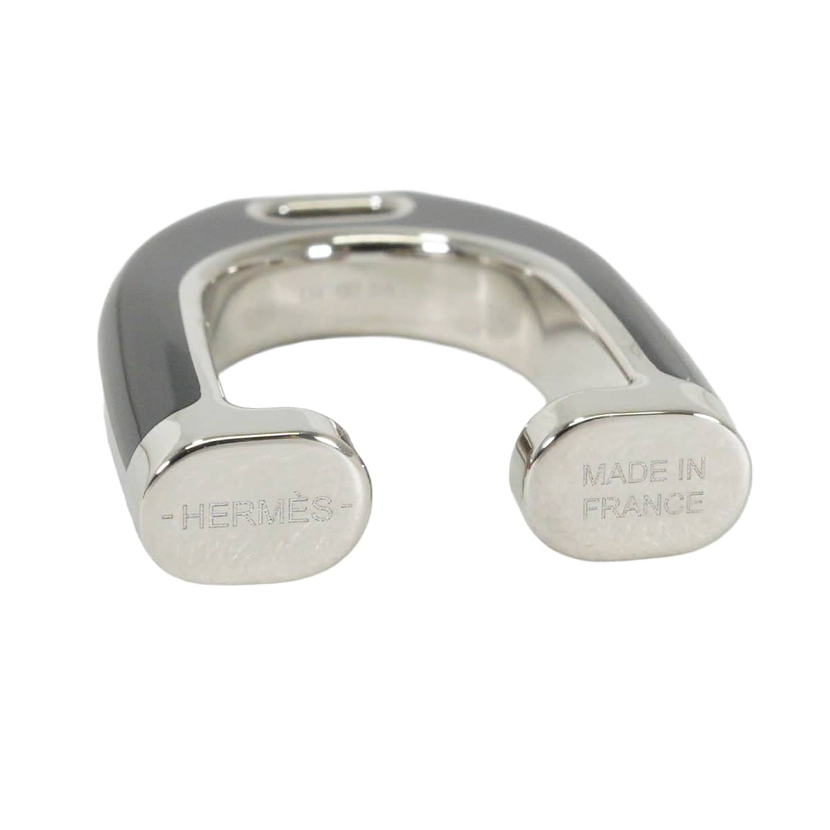 HERMES pierced earring Ear cuff Etrier Noir (Black) Metal/Lacquer Silver HW[EXCELLENT][Authentic]
