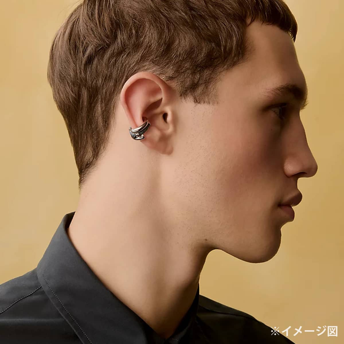HERMES pierced earring Ear cuff Tournis Tresse Bleu Tempete Veau Swift/Metal Silver HW[EXCELLENT][Authentic]