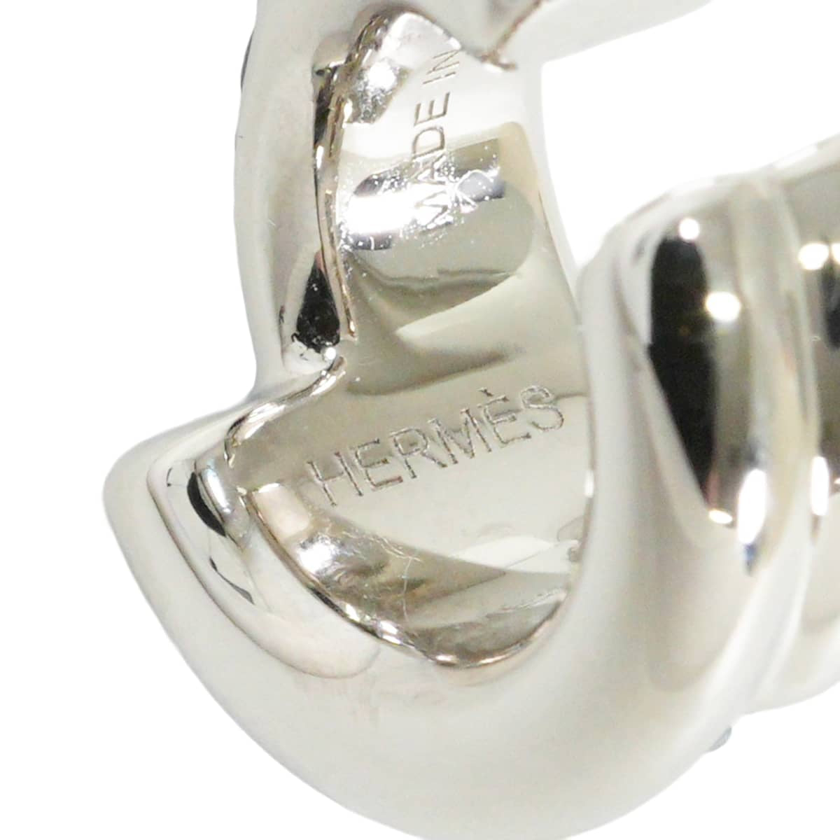 HERMES pierced earring Ear cuff Tournis Tresse Bleu Tempete Veau Swift/Metal Silver HW[EXCELLENT][Authentic]