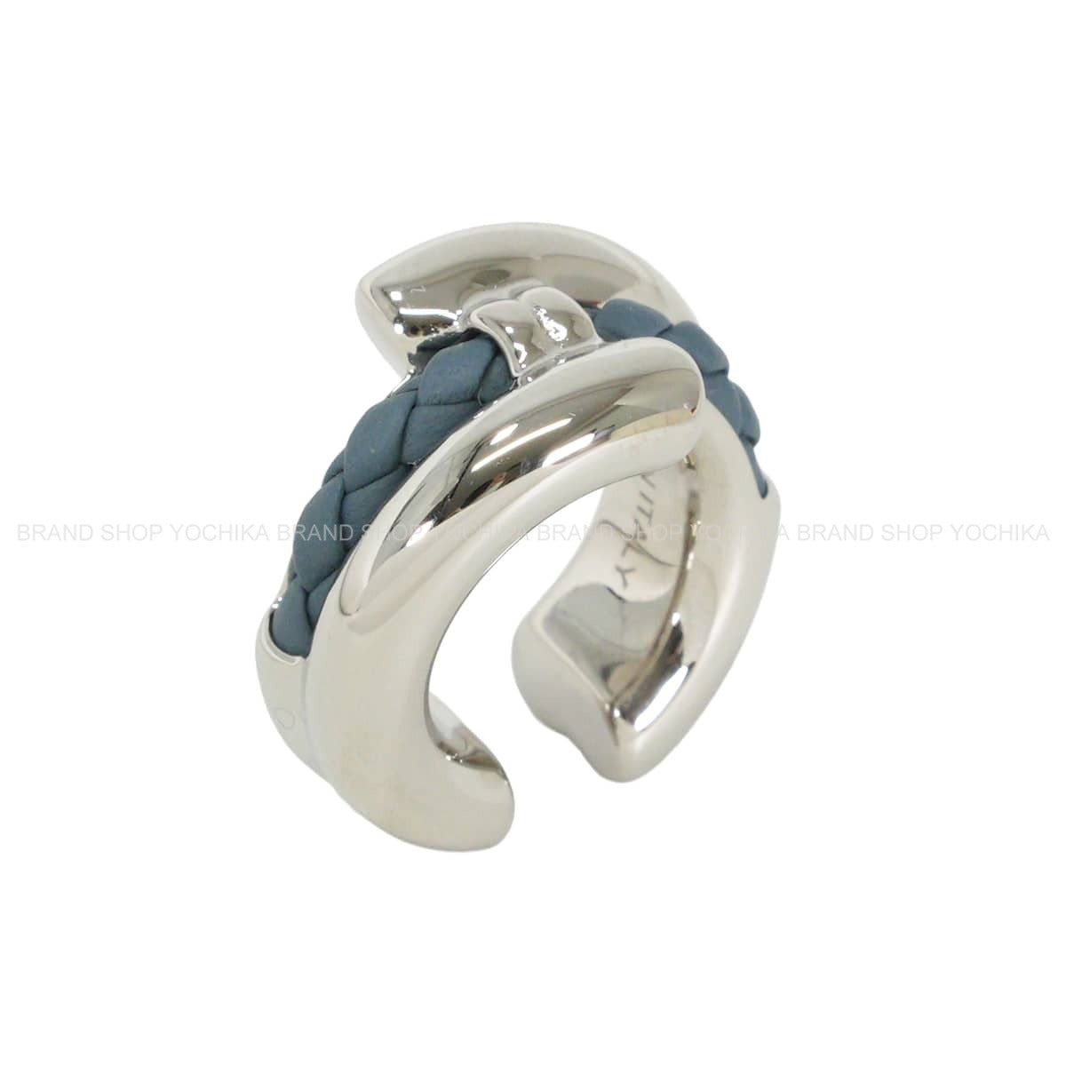 HERMES pierced earring Ear cuff Tournis Tresse Bleu Tempete Veau Swift/Metal Silver HW[EXCELLENT][Authentic]
