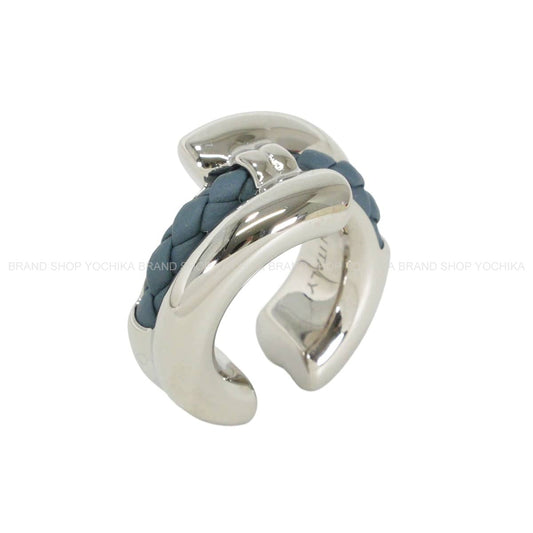HERMES pierced earring Ear cuff Tournis Tresse Bleu Tempete Veau Swift/Metal Silver HW[EXCELLENT][Authentic]
