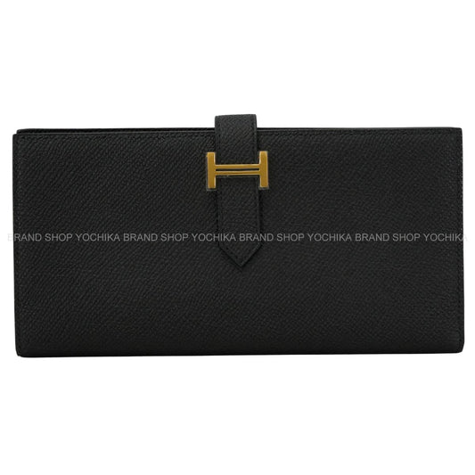 HERMES long wallet Bearn Soufflet Noir (Black) Veau Epsom Gold HW Stamp G[BRAND NEW][Authentic]