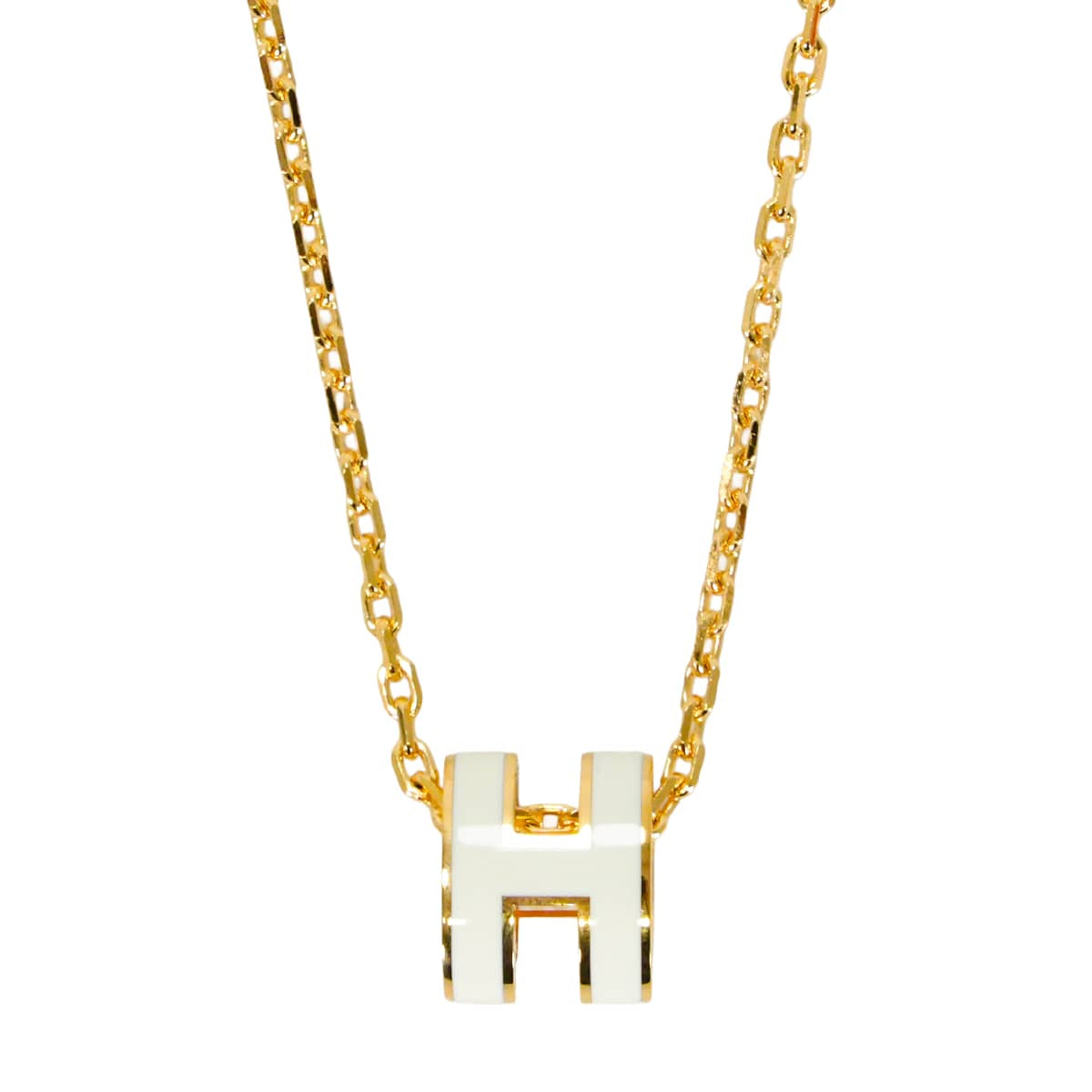 HERMES necklace Mini Pop H Pendant Blanc (White) Gold plated/Lacquer[BRAND NEW][Authentic]